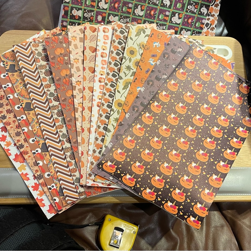 15 FAUX LEATHER SHEETS - HALLOWEEN & FALL PATTERNS